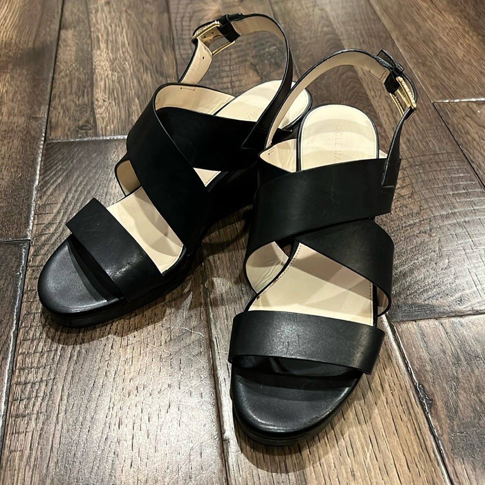 Cole Haan‎ Penelope Wedge Black Sandal Size 9